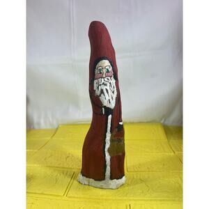 Vintage Christmas Handcrafted Carved Painted Santa Wooden Cypress